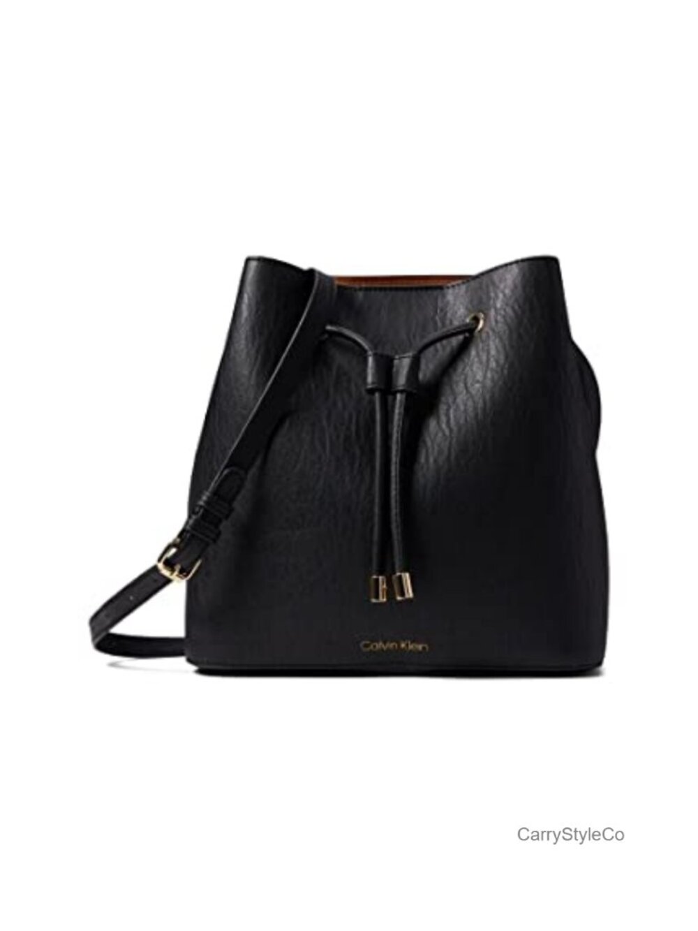 Faux Leather Bucket Shoulder Bag Drawstring Crossbody Purse